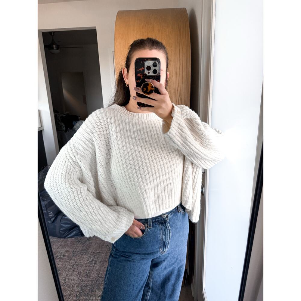 Anthropologie Moth Cream White Cropped Sweater‎